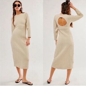 Free People Gabby seamless Stretch Midi Dress $148 NWOT Women’s M/L Ecru